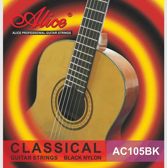 Alice AC105BK-H Klasik Gitar Tel Seti - Siyah Naylon (Tasarım Seri - Hard Tension) | Siyah Naylon Tizler, Sıcak ve Dolgun Tını, Kararmaya Karşı Dayanıklı | Ölçü: 4/4 Klasik Gitarlar İçin (6'lı Tam Tak ürün görseli 1