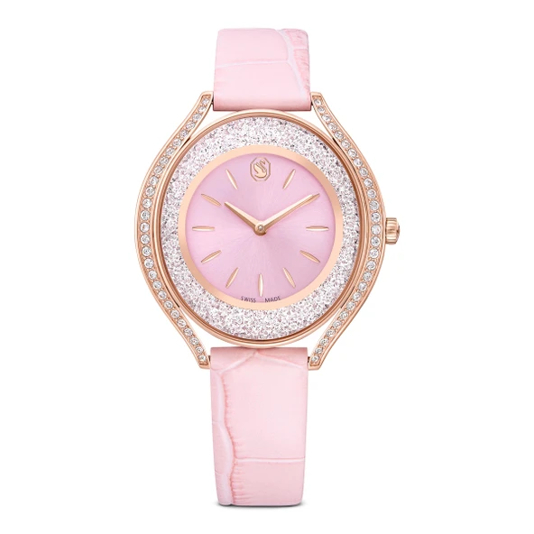 Crystalline aura Saat, İsviçre Üretimi, Deri kayış, Pembe, Pembe altın rengi yüzey ürün görseli 1