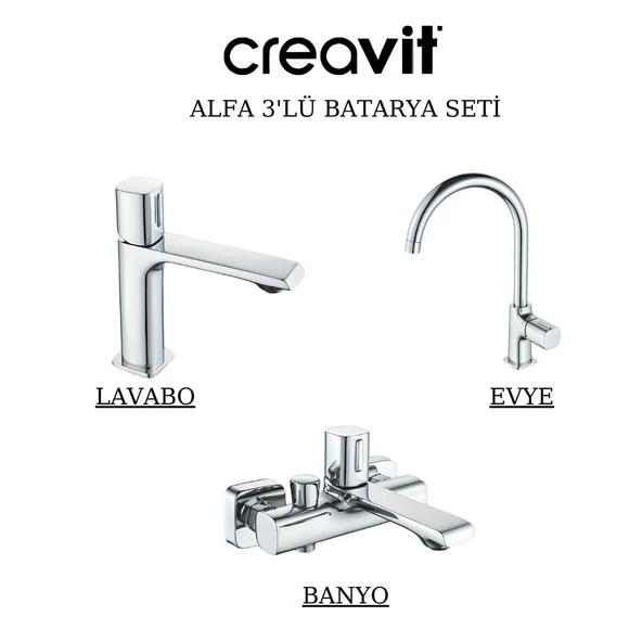 Creavit Alfa Krom Lavabo-Banyo-Eviye Bataryası 3'lü Set AL1500-AL2500-AL8500 ürün görseli 1