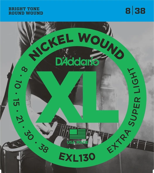D'Addario EXL130 XL Nickel Serisi Elektro Gitar Tel Seti (Extra Super Light - 08-38 - Nickel Wound) ürün görseli 1