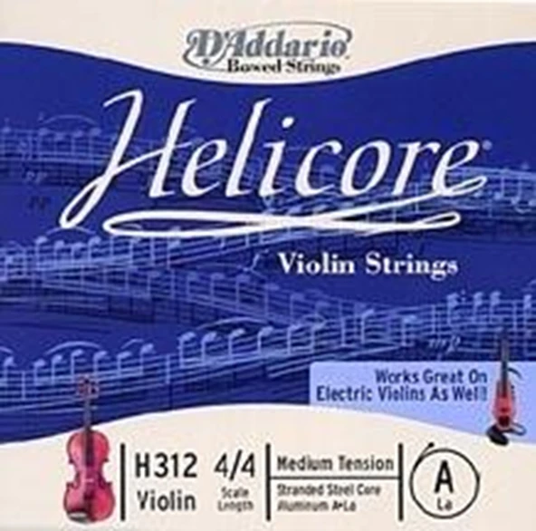 D'Addario H312 Helicore Tek Keman La (A) Teli (4/4) | Çelik Özlü Net Karakter İnce Çaplı Rahat Çalım ve Hızlı Akort Kararlılığı ürün görseli 1