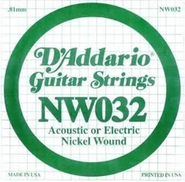 D'Addario NW032 Nickel Wound Elektro/Akustik Gitar Tek Teli - .032 (Aksesuar) | Standart Gerilim, Esnek Çalım Hissiyatı ve Dayanıklı Çelik Çekirdek Yapısı ürün görseli 1
