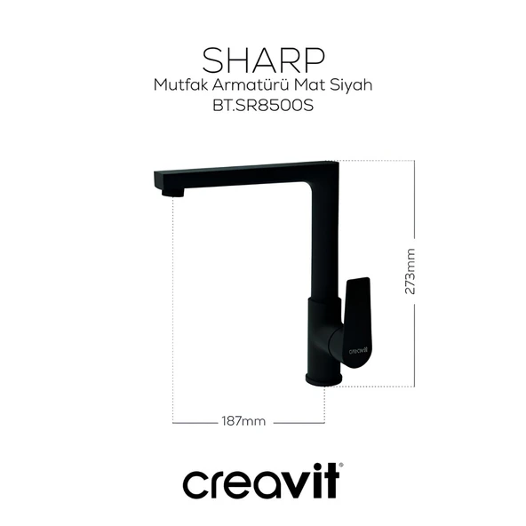Creavit Sharp Mat Siyah Eviye Bataryası SR8500S - Resim 3