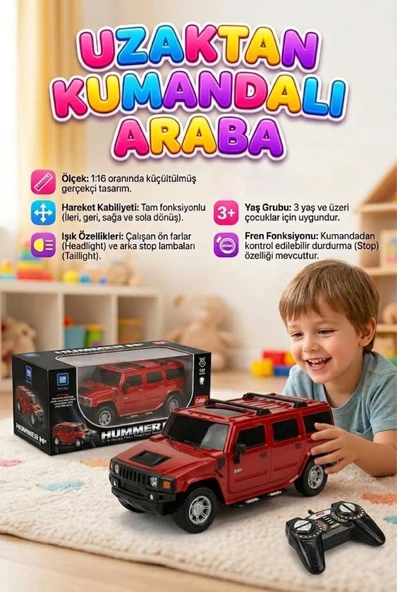 Uzaktan Kumandalı 7 Fonksiyonlu Işıklı Tepe Lambalı 1:16 Ölçek Hummer SUV Oyuncak Arazi Arabası ürün görseli 1
