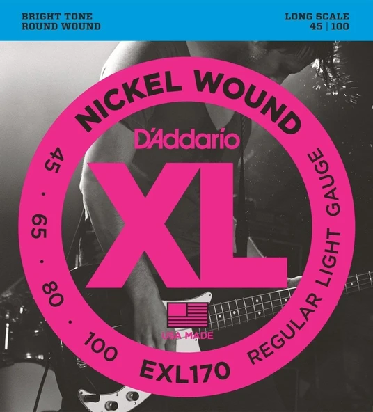 D'Addario EXL170 XL Nickel Wound Bas Gitar Tel Seti - 45-100 Regular Light (Profesyonel) | Long Scale, Dünya Standartlarında En Çok Tercih Edilen Bas Teli ve Parlak Nikel Tonu ürün görseli 1