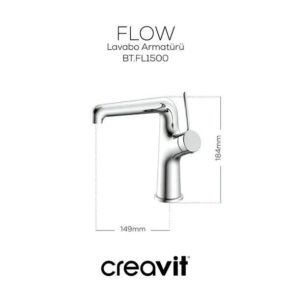 Creavit Flow Krom Lavabo Bataryası FL1500 - Resim 3