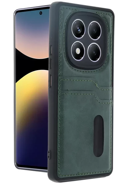 Newface Xiaomi Redmi Note 14 Pro 4G Kılıf Sara Kartvizitli Deri Kılıf - Koyu Yeşil ürün görseli 1