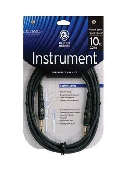 Planet Waves PWGS10 Enstrüman Kablosu | 3 Metre Stereo (TRS) - Klavye ve Efektler İçin Yüksek Sinyal Kalitesi ürün görseli 1