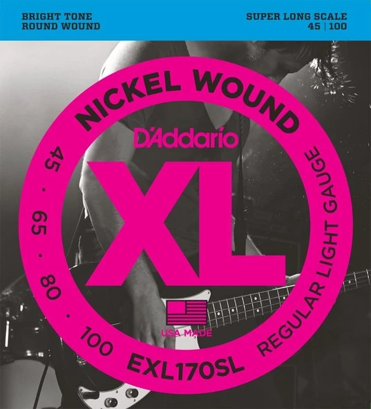 D'Addario EXL170SL XL Nickel Serisi Bas Gitar Tel Seti (Regular Light - 45-100 - Super Long Scale) ürün görseli 1