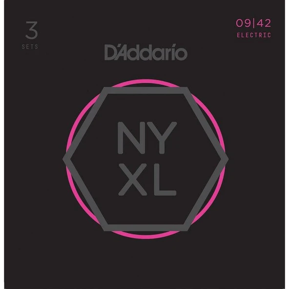 Daddario NYXL0942-3P Elektro Gitar Tel Seti | NYXL Nickel Wound, 3'lü Paket, .009-.042 ürün görseli 1