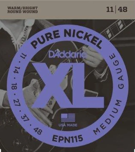 D'Addario EPN115 XL Pure Nickel Elektro Gitar Tel Seti - 11-48 Blues/Jazz Rock (Profesyonel) | %100 Saf Nikel Sargı, 50'lerin Vintage Sıcak Tonları ve Yumuşak Çalım Hissiyatı ürün görseli 1