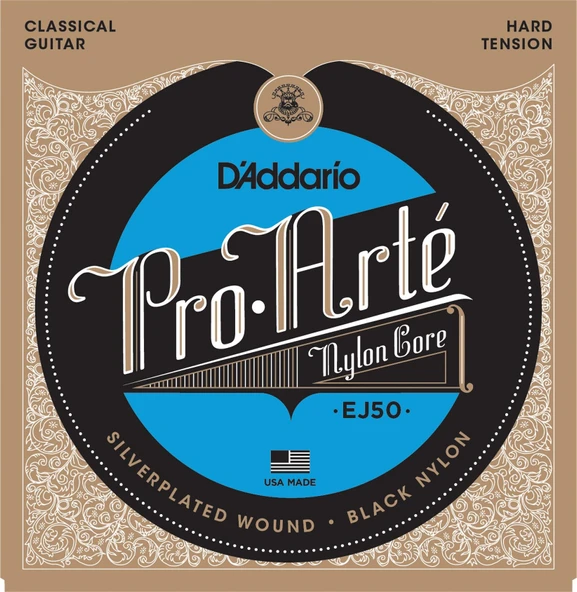 D'Addario EJ50 Pro-Arte Black Nylon Klasik Gitar Tel Seti (Sert/Hard Tansiyon) | Siyah Naylon Yapı, Yüksek Gerilim ile Dolgun Rezonans ve Net Nota Tanımı ürün görseli 1