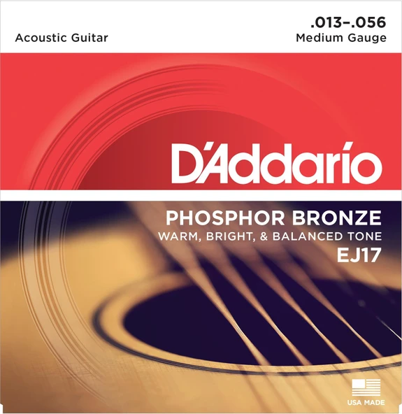 D'Addario EJ17 Phosphor Bronze Akustik Gitar Tel Seti - 13-56 Medium (Profesyonel) | Fosfor Bronz Sargı, Sıcak ve Zengin Tonlar, Yüksek Ses Hacmi ve Dayanıklılık ürün görseli 1