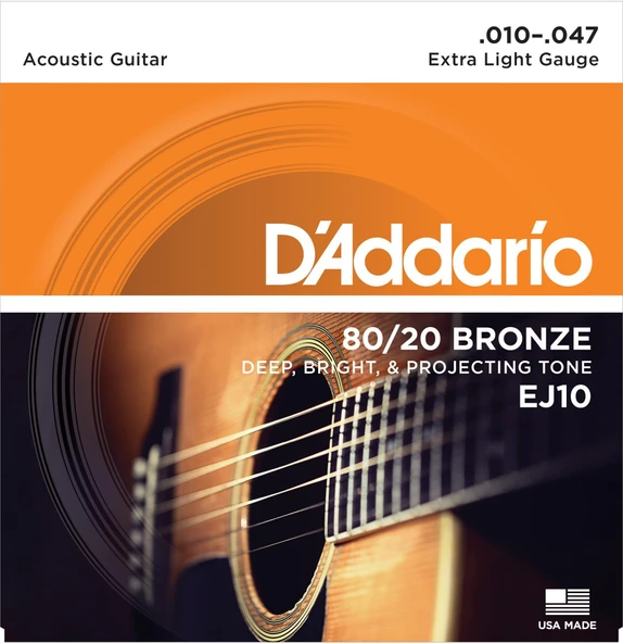 D'Addario EJ10 80/20 Bronze Akustik Gitar Tel Seti - 10-47 Extra Light (Profesyonel) | Parlak ve Keskin Akustik Tını, Geleneksel Bronz Alaşım ve Üstün Projeksiyon ürün görseli 1