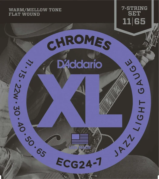 D'Addario ECG24-7 Elektro Gitar Tel Seti (Jazz Light - 11-65) ürün görseli 1