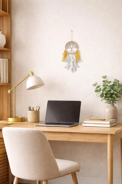 Sitrin Doğal Taş & İnci Detaylı Hayat Ağacı Düş Kapanı – El Yapımı Bohem Duvar Süsü 14 cm / 55 cm ürün görseli 1