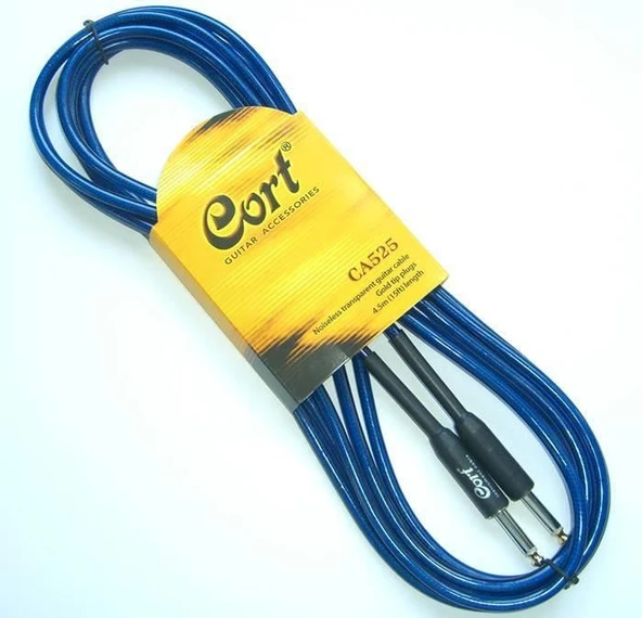Cort CA525BL Noisless Enstrüman Kablosu | Gürültüsüz Gitar Kablosu - 5m / Şeffaf Mavi ürün görseli 1