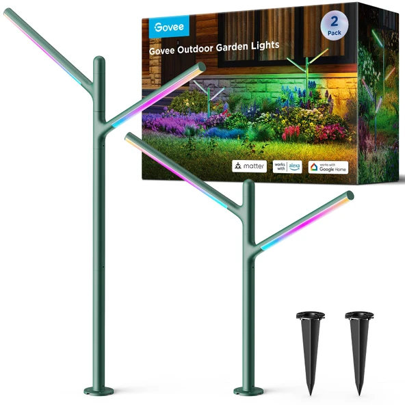 Govee Dış Mekan LED Bahçe Lambası, IP66 Su Geçirmez Metal Bahçe Lambası, DIY Yükseklik Şekli, 16 Milyon Renk 64 Sahne,Yard Yolu Çim için RGBWWIC 2700-6500K Bahçe Aydınlatma, 2 adet ürün görseli 1