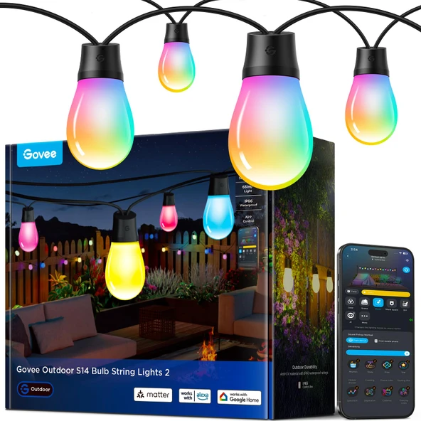 Govee Dış Mekan Peri Işıkları 30M, RGBICW LED Peri Işıkları, IP66 Su Geçirmez,Uygulama Kontrolü, 111 Sahne Modu, Balkon Bahçe Partisi Dekorasyonu için Dış Mekan Peri Işıkları ürün görseli 1