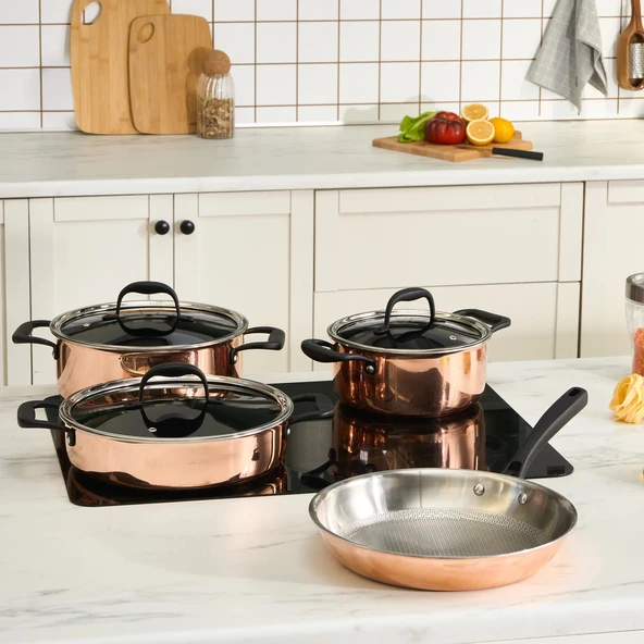 Karaca 3PLY Power Steel Copper 7 Parça Set Petekli ürün görseli 1
