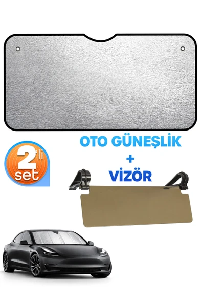2li Set Vizör + Oto Güneşlik Araba Ön Cam Güneşlik Cam Gölgeliği + Güneş Vizörü ürün görseli 1
