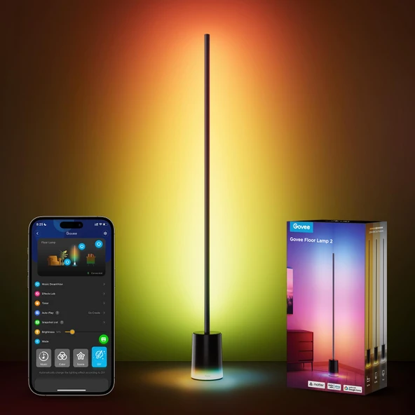 Govee LED zemin lambası kısılabilir RGBIC, maddeyle çalışan 1725LM zemin lambası oturma odası, 152cm RGBIC modern siyah, 16 milyon renk sahne modları,yatak odası oyun odası dekorasyonu için müzik modu ürün görseli 1