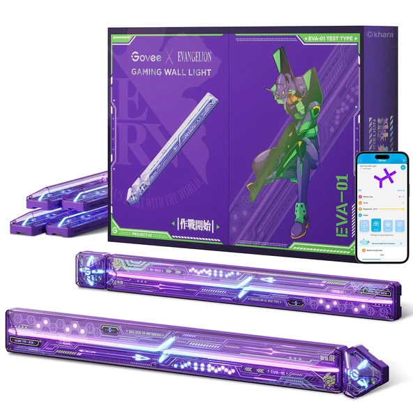 Govee x EVANGELION Glide LED duvar lambası, RGBIC oyun duvarı lambası, DIY mecha tarzı şekiller, oyun odası için oyun ışığı dekorasyonu,akıllı duvar lambası, 6 parça ve 2 köşe ürün görseli 1
