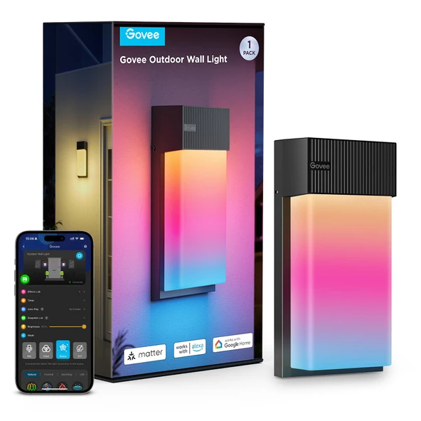 Govee Dış Mekan Duvar Lambası RGBIC, 1500LM Akıllı Dış Mekan Duvar Işığı, 45 Sahne Modu ile, Duvar Lambası için IP65 Su Geçirmez, DIY Işık Efektleri, Alexa, 1 parça ürün görseli 1