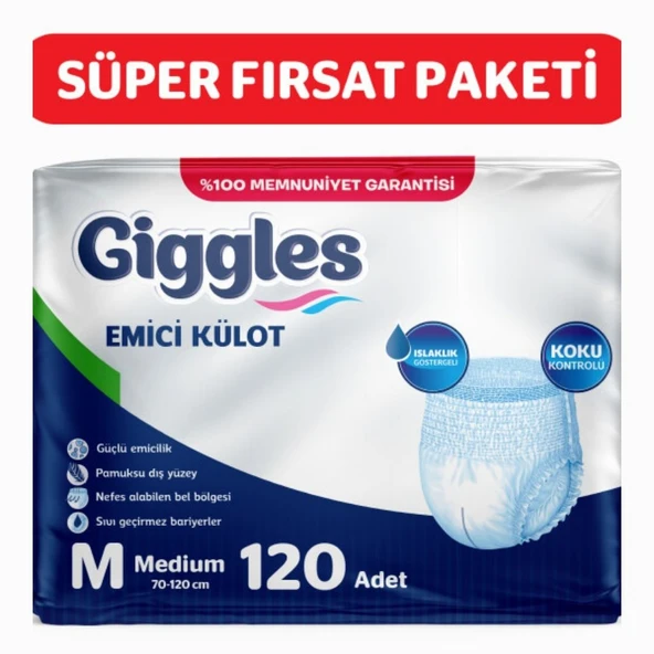 Yetişkin Emici Külot Bez Orta Boy(Medium) Bel Ölçüsü 70-120cm  Islaklık Göstergeli - 4paket 120 Adet ürün görseli 1