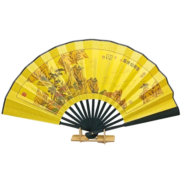 Çin Bambu Keten Kumaş Yelpaze 05BSE Siyah Büyük Boy 60cm No.5S ürün görseli 1