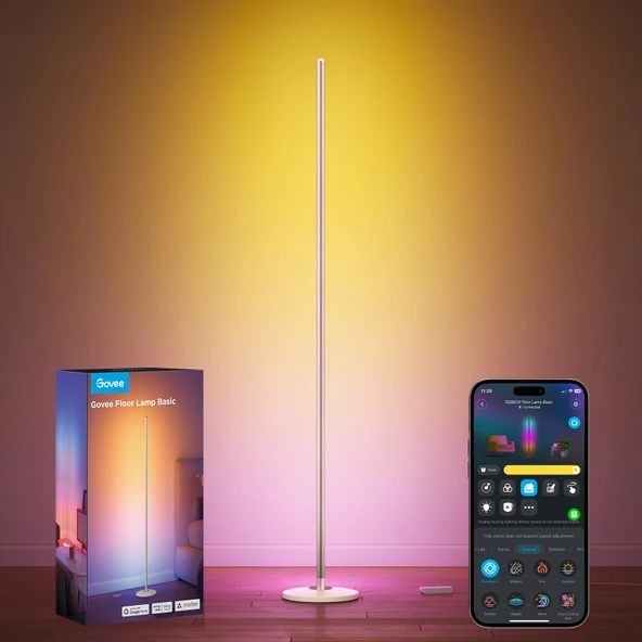 Govee RGBIC LED zemin lambası oturma odası, 1000 lm zemin lambası kısılabilir, 85 sahne modu, 16 milyon renk, Kendin Yap ve müzik modları, yatak odası dekorasyonu için 136 cm köşe lambası, altın ürün görseli 1