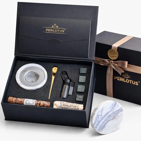 Perlotus Mermer Viski Tütsüleme Aparatı Premium Hediye Kutulu Çakmak, Soğutma Taşları Talaş Seti ürün görseli 1