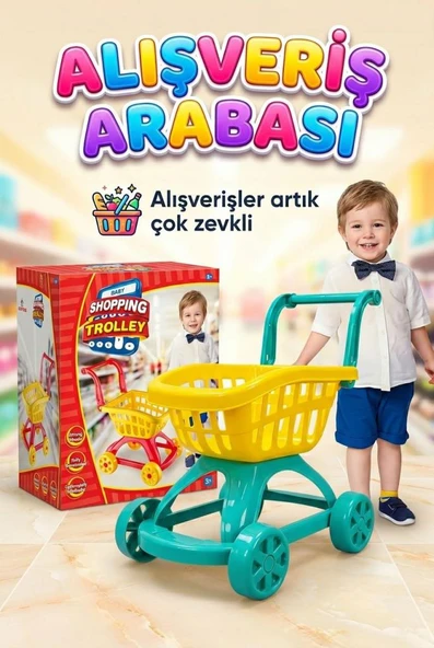 İlk Market Arabam - İttirmeli Eğitici Çocuk Alışveriş ve Oyuncak Market Arabası ürün görseli 1