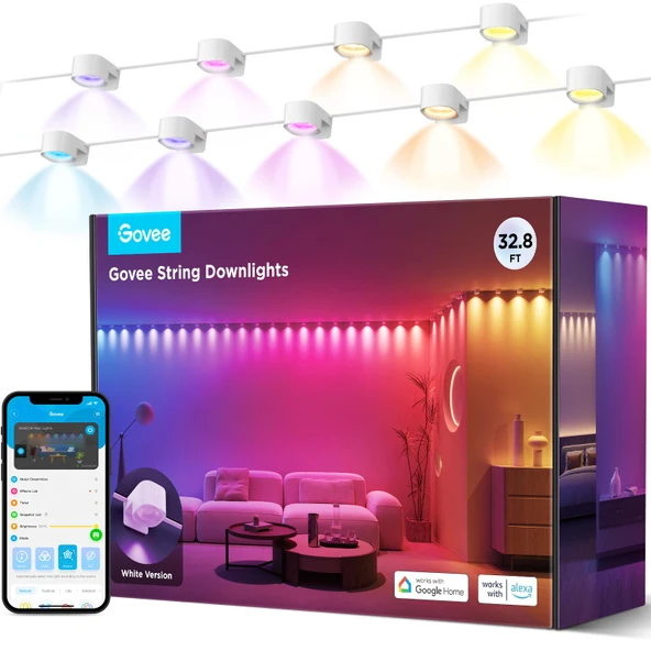 Govee Smart RGBIC Duvar Lambası İç Mekan, Alexa ile Uyumlu LED Duvar Lambası, Parti için WiFi Duvar Lambası, Müzik Senkronizasyonu, Oturma Odası için Duvar Işığı Kısılabilir İç Aydınlatma Beyaz, 10M ürün görseli 1