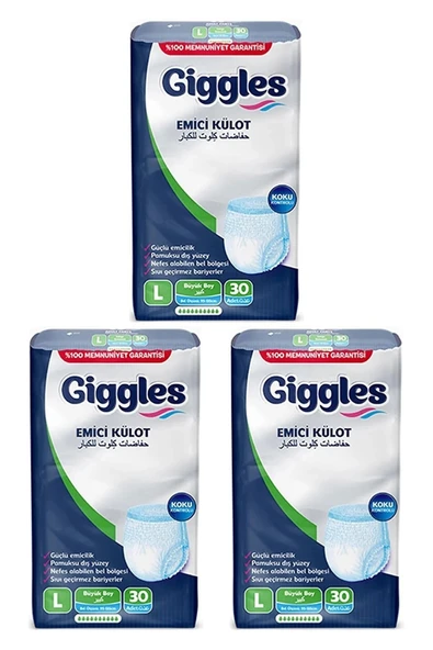 Giggles Yetişkin Emici Külot Large 30'lu 3 Paket 90 Adet ürün görseli 1