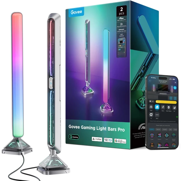 Govee Light Bars Pro for Gaming, PC, monitör, 60'tan fazla sahne modu için üç taraflı RGBIC aydınlatma ve WiFi özelliğine sahip geliştirilmiş 16 inç akıllı LED ışık çubukları, ürün görseli 1
