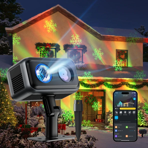 Govee Dış Mekan Projektör Işığı, Tüm Festivaller için 50'den Fazla Sahne Moduna Sahip RGBW Üç Renkli Lazer Işığı, Akıllı IP65 Su Geçirmez Aurora Projektör Işığı Google Assistant ile çalışır ürün görseli 1