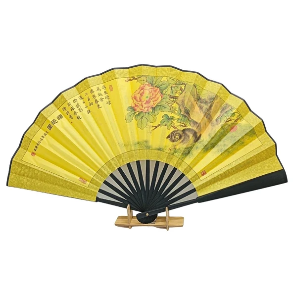 Çin Bambu Keten Kumaş Yelpaze 07BSG Siyah Büyük Boy 60cm No.7S ürün görseli 1