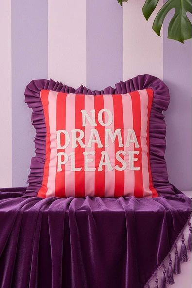 No Drama Please Nakışlı Dekoratif Kırlent Kılıfı ürün görseli 1