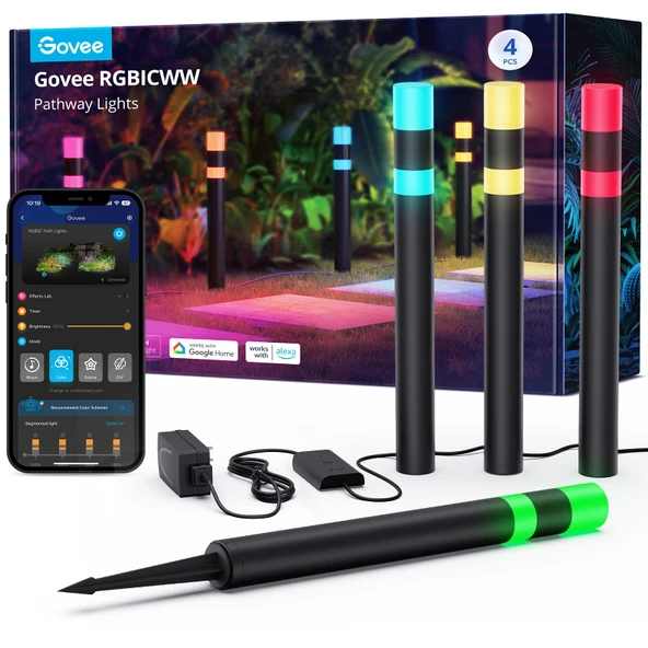 Govee Açık Yol Işıkları, Veranda Dekorasyonları, Uygulama Kontrolü ile Akıllı Açık Dekorasyon, 250LM RGBIC Walkway Işıklar, IP65 Alüminyum Peyzaj Aydınlatma,Wired 4 Pack ürün görseli 1