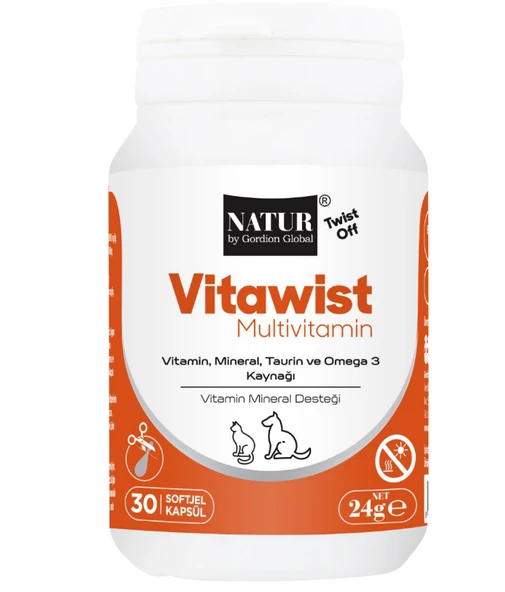 Natur Vitawist Multivitamin Kedi Köpek Bağışıklık ve Enerji Desteği (60 Twist-Off Kapsül) ürün görseli 1