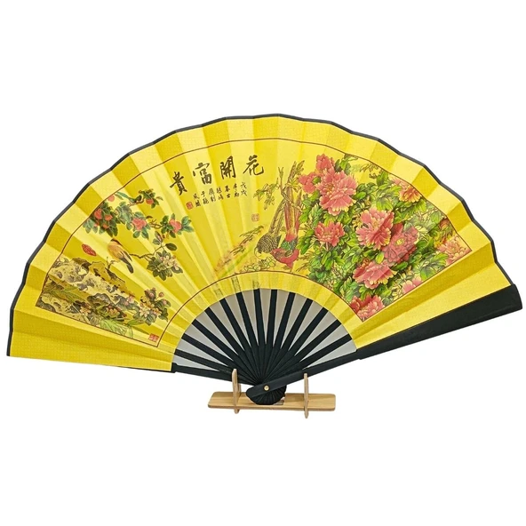 Çin Bambu Keten Kumaş Yelpaze 06BSF Siyah Büyük Boy 60cm No.6S ürün görseli 1