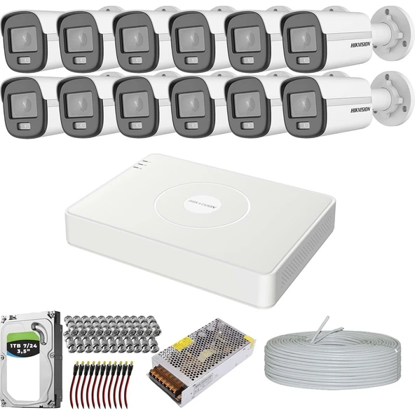 Hıkvısıon Colorvu Gece-Karanlıkta 7/24 Renkli ve Sesli12 Kameralı Set 1tb 7/24 HDD ürün görseli 1