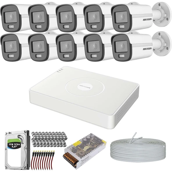 Hıkvısıon Colorvu Gece-Karanlıkta 7/24 Renkli ve Sesli 10 Kameralı Set 1tb 7/24 HDD ürün görseli 1