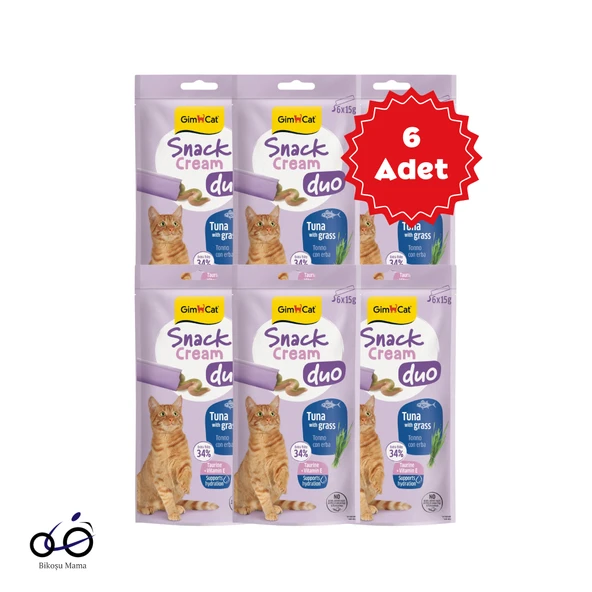 Gimcat Snack Cream Duo Ton Balıklı & Kedi Otlu Kedi Ödülü 6x15gr 6 Adet ürün görseli 1