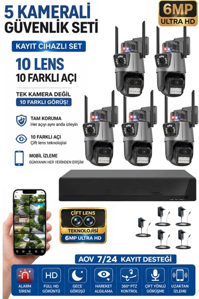 XPRO 5 Kamera 10 Lens Kablosuz WiFi Güvenlik Kamerası Seti  NVR Kayıt Cihazı Gece Görüşlü IP Kamera ürün görseli 1