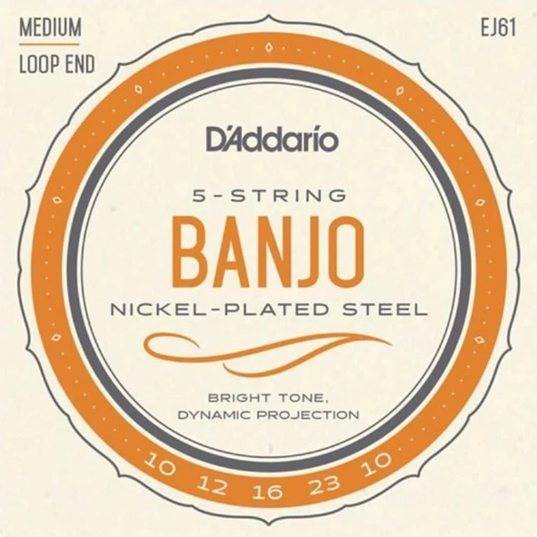 D'Addario EJ61 5 Telli Banjo Tel Seti - 10-23 Medium (Profesyonel) | Nikel Sargı, Parlak Tını Karakteri ve Standart 5 Telli Banjo Konfigürasyonu ürün görseli 1