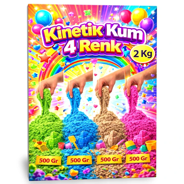Kinetik Kum 2 Kg   4 Renk  8 Kalıp  Dağılmayan Oyun Kumu ürün görseli 1
