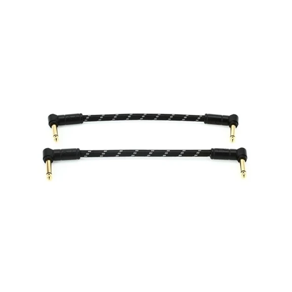 Fender 0990820087 Deluxe 2-Pack L/L Uçlu Siyah Tweed Yama Kablosu (15cm) | Pedalboard İçin 2'li Paket Açılı Jaklar ve Dayanıklı Tweed Örgü ürün görseli 1
