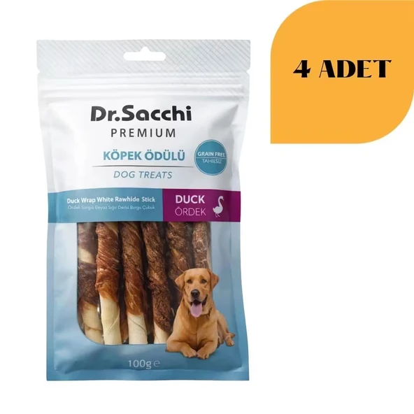 Dr. Sacchi Ördek Sargılı Sığır Derisi Sütlü Burgu Kemik Köpek Ödülü 100 g x 4 Adet ürün görseli 1
